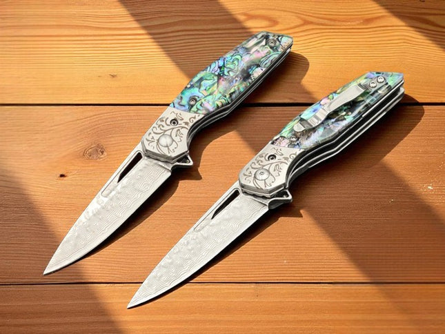 Acier damas pliant couteau
