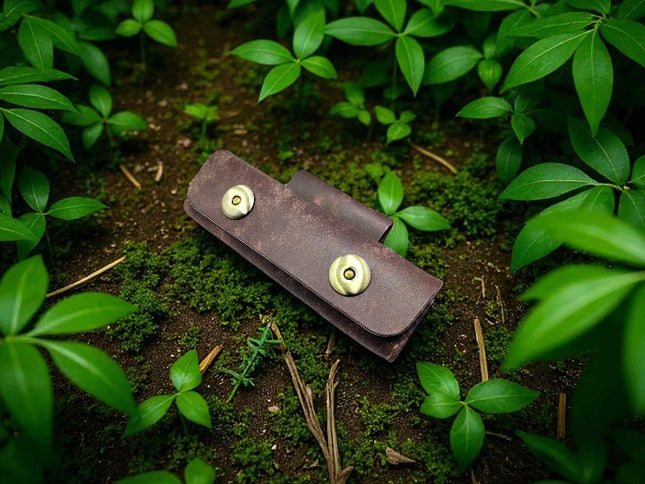 Étui en cuir marron couteau pliant